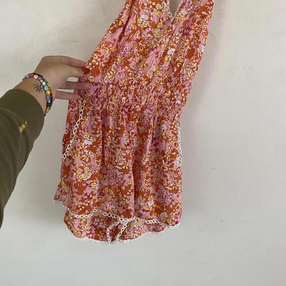 POUPETTE ST. BARTH Beth orange pink floral halter romper - Picture 2 of 8